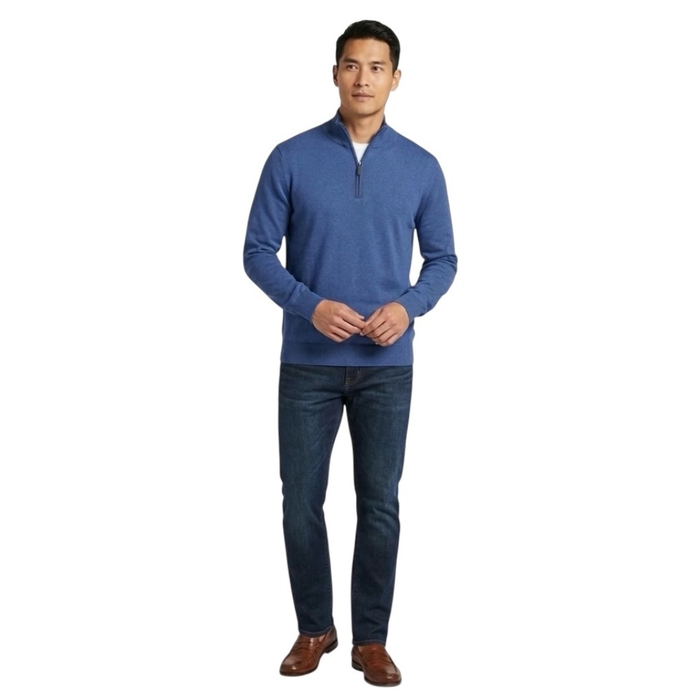 Jos. A. Bank Traveler Mock Neck 1/4 Zip Sweater Sz M Blue Business Casual NWT